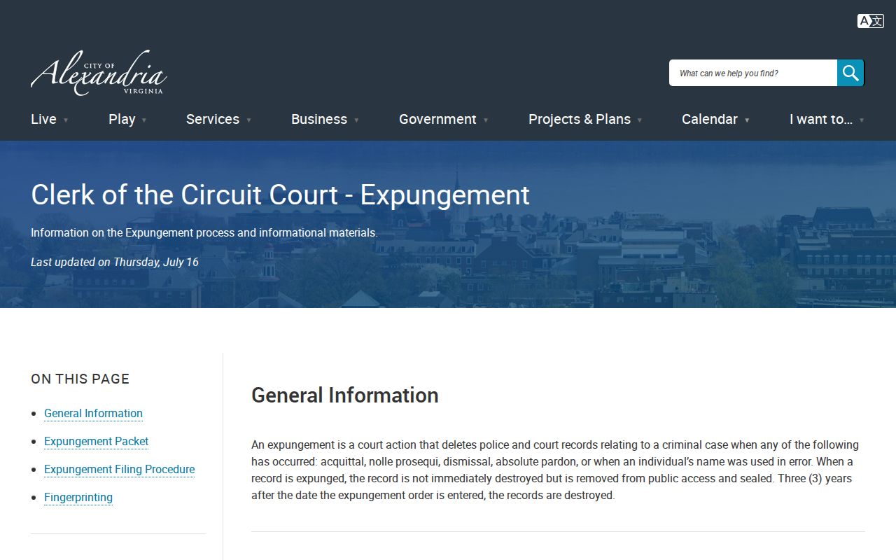 Alexandria County released inmate record expungement procedure