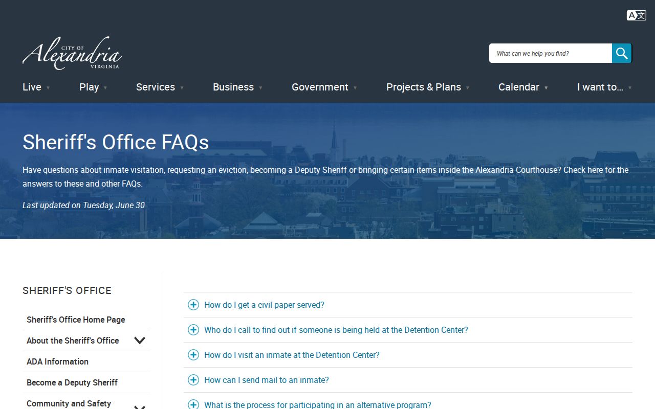 Alexandria County 24-hour release alternatives on the Sheriff FAQ