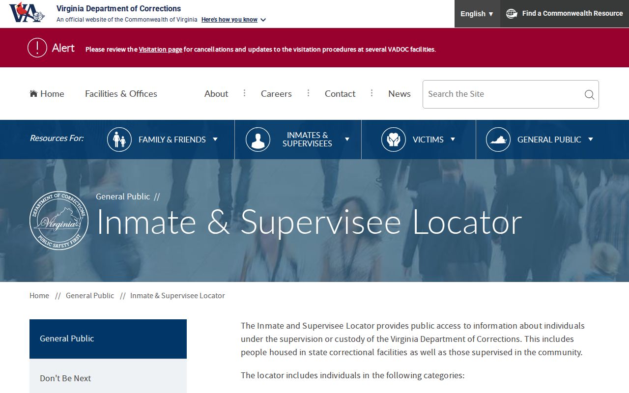 Virginia VADOC lookup for Alexandria County released inmates