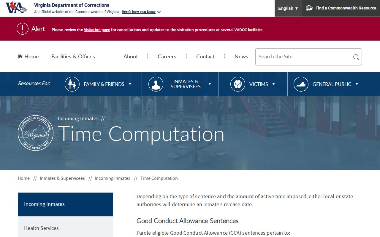 VADOC time computation for Alexandria County release date records